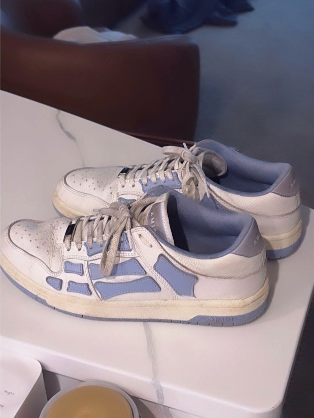 AMIRI White and Light Blue Low-Top Leather Sneakers